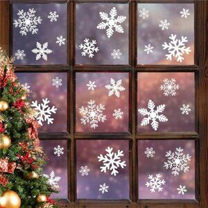 135Pcs Christmas Window Clings Snowflakes Window Decals Static Window Stickers f